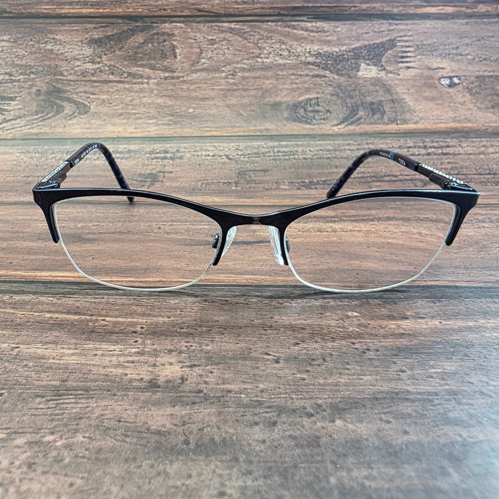 Tura TE247 Navy‎ Blue Semi Rimless Cat Eye Eyeglasses Crystal Temples 52-18-135